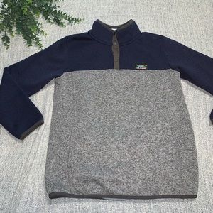 LL BEAN Sweater Fleece Pullover Colorblock Blue Size Large 14-16.